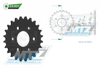 Rozeta ocelov (pevodnk) 13035-24zub ESJOT  50-13035-24 - Eton AXL50 Lightning / 99 + NXL50 Lightning / 99 + RXL50 Viper / 00-09 + TXL50 / 99 + Kawasaki KDX50 A1-A3,A6F / 03-06 + Suzuki JR50 / 83-06 + JR50 C/N/T/X/Z / 78-82 + JR50 RD / 83
