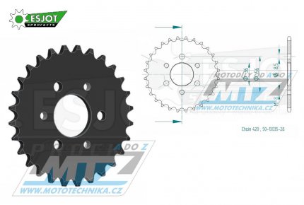 Rozeta ocelov (pevodnk) 13035-28zub ESJOT  50-13035-28 - Eton AXL50 Lightning / 99 + NXL50 Lightning / 99 + RXL50 Viper / 00-09 + TXL50 / 99 + Kawasaki KDX50 A1-A3,A6F / 03-06 + Suzuki JR50 / 83-06 + JR50 C/N/T/X/Z / 78-82 + JR50 RD / 83