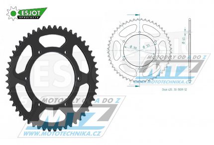 Rozeta ocelov (pevodnk) 1133-52zub ESJOT 50-13039-52 - Motor Hispania 50 RX + Peugeot 50 XR6 + Aprilia 50 RS+50 RS4+50 SX + Derbi 50 GPR Racing+50 GPR Nude+50 Senda SM DRD Racing+50 Senda SM X-treme+50 Senda SM Racing + Gilera 50 SMT