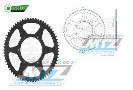 Rozeta ocelov (pevodnk) 1133-65zub ESJOT 50-13039-65 - Motor Hispania 50 RX + Peugeot 50 XR6 + Aprilia 50 RS+50 RS4+50 SX + Derbi 50 GPR Racing+50 GPR Nude+50 Senda SM DRD Racing+50 Senda SM X-treme+50 Senda SM Racing + Gilera 50 SMT