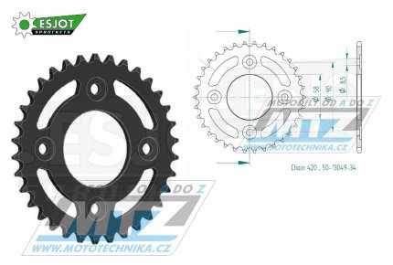 Rozeta ocelov (pevodnk) 1213-34zub ESJOT 50-13049-34 - Honda CRF50F / 04-20 + XR50 / 00-04