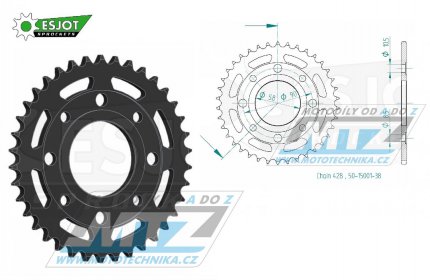 Rozeta ocelov (pevodnk) 0269-38zub ESJOT 50-15001-38 - Honda CG125+CB125+CB175+CBX125 + CM185+CM200+CT125+CT185+CT200+SL125 + XL100+XL125+XL185+XR185 + EZ90Cub + Kymco 125 Pulsar+Spike+Zing+Hipster+Stryker + Daelim VL125+VC125+VS125 + Brixton125