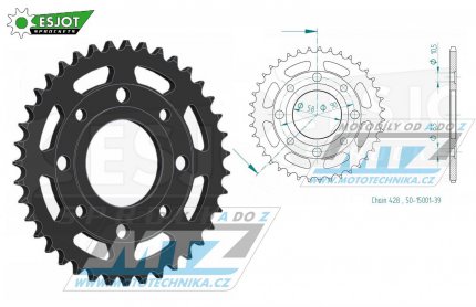 Rozeta ocelov (pevodnk) 0269-39zub ESJOT 50-15001-39 - Honda CG125+CB125+CB175+CBX125 + CM185+CM200+CT125+CT185+CT200+SL125 + XL100+XL125+XL185+XR185 + EZ90Cub + Kymco 125 Pulsar+Spike+Zing+Hipster+Stryker + Daelim VL125+VC125+VS125 + Brixton125