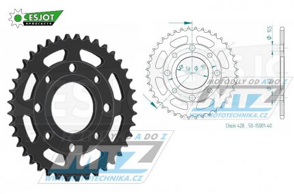 Rozeta ocelov (pevodnk) 0269-40zub ESJOT 50-15001-40 - Honda CG125+CB125+CB175+CBX125 + CM185+CM200+CT125+CT185+CT200+SL125 + XL100+XL125+XL185+XR185 + EZ90Cub + Kymco 125 Pulsar+Spike+Zing+Hipster+Stryker + Daelim VL125+VC125+VS125 + Brixton125