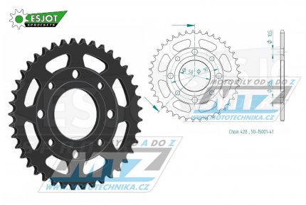 Rozeta ocelov (pevodnk) 0269-41zub ESJOT 50-15001-41 - Honda CG125+CB125+CB175+CBX125 + CM185+CM200+CT125+CT185+CT200+SL125 + XL100+XL125+XL185+XR185 + EZ90Cub + Kymco 125 Pulsar+Spike+Zing+Hipster+Stryker + Daelim VL125+VC125+VS125 + Brixton125