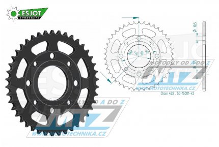 Rozeta ocelov (pevodnk) 0269-42zub ESJOT 50-15001-42 - Honda CG125+CB125+CB175+CBX125 + CM185+CM200+CT125+CT185+CT200+SL125 + XL100+XL125+XL185+XR185 + EZ90Cub + Kymco 125 Pulsar+Spike+Zing+Hipster+Stryker + Daelim VL125+VC125+VS125 + Brixton125