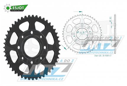 Rozeta ocelov (pevodnk) 0269-47zub ESJOT 50-15001-47 - Honda CG125+CB125+CB175+CBX125 + CM185+CM200+CT125+CT185+CT200+SL125 + XL100+XL125+XL185+XR185 + EZ90Cub + Kymco 125 Pulsar+Spike+Zing+Hipster+Stryker + Daelim VL125+VC125+VS125 + Brixton125