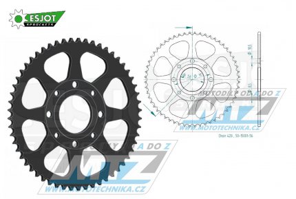 Rozeta ocelov (pevodnk) 0269-56zub ESJOT 50-15001-56 - Honda CG125+CB125+CB175+CBX125 + CM185+CM200+CT125+CT185+CT200+SL125 + XL100+XL125+XL185+XR185 + EZ90Cub + Kymco 125 Pulsar+Spike+Zing+Hipster+Stryker + Daelim VL125+VC125+VS125 + Brixton125