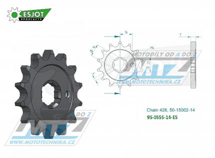 Koleko etzov (pastorek) 0555-14zub ESJOT 50-15002-14 - Kawasaki KX65+KX80+KX85+KX100 + Suzuki RM65+RM100 + Yamaha RD80+TZR80+FZR80RR + TTR225+YBA125 Enticer