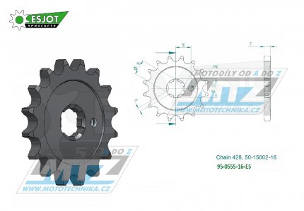 Koleko etzov (pastorek) 0555-16zub ESJOT 50-15002-16 - Kawasaki KX65+KX80+KX85+KX100 + Suzuki RM65+RM100 + Yamaha RD80+TZR80+FZR80RR + TTR225+YBA125 Enticer