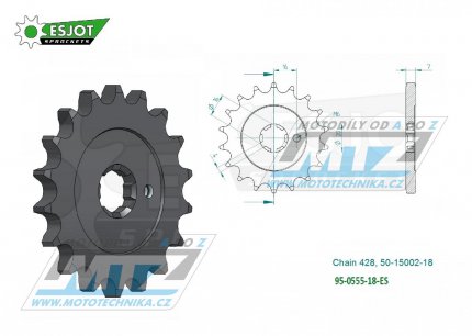 Koleko etzov (pastorek) 0555-18zub ESJOT 50-15002-18 - Kawasaki KX65+KX80+KX85+KX100 + Suzuki RM65+RM100 + Yamaha RD80+TZR80+FZR80RR + TTR225+YBA125 Enticer