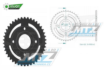 Rozeta ocelov (pevodnk) 0835-42zub ESJOT 50-15002-42 - Yamaha FZR80RR + RD80LC + RD125LC + SR125 + SR185 + TZR50 + TZR80 + TZR80RR + TZR125