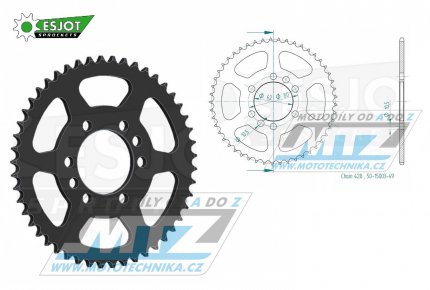 Rozeta ocelov (pevodnk) 0843-49zub ESJOT 50-15003-49 - Yamaha DT80 + DT125 + DT125 Tenere + DT175 + DT200R + RT180 + SR125SE + XTZ125