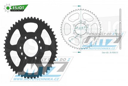 Rozeta ocelov (pevodnk) 0843-51zub ESJOT 50-15003-51 - Yamaha DT80 + DT125 + DT125 Tenere + DT175 + DT200R + RT180 + SR125SE + XTZ125