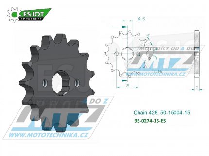 Koleko etzov (pastorek) 0274-15zub ESJOT 50-15004-15 - Honda CRF100F+MTX80R2 + XR100R+XL100S + H100+C100 + 110 Astrea Grand + Kymco 110 Active + 125 Spike + Daytona 125 Sprinter