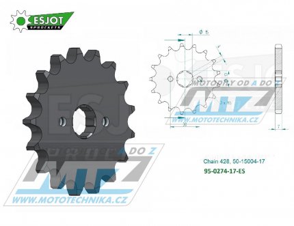 Koleko etzov (pastorek) 0274-17zub ESJOT 50-15004-17 - Honda CRF100F+MTX80R2 + XR100R+XL100S + H100+C100 + 110 Astrea Grand + Kymco 110 Active + 125 Spike + Daytona 125 Sprinter