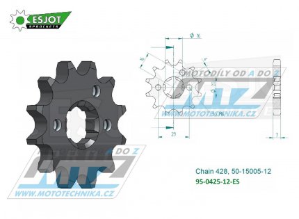 Koleko etzov (pastorek) 0425-12zub ESJOT 50-15005-12 - Suzuki RG125+RG125F + TSR125+TS125