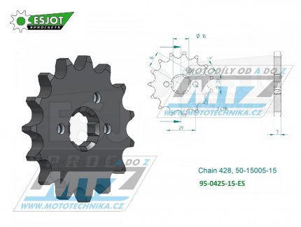 Koleko etzov (pastorek) 0425-15zub ESJOT 50-15005-15 - Suzuki RG125+RG125F + TSR125+TS125