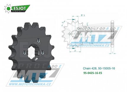 Koleko etzov (pastorek) 0425-16zub ESJOT 50-15005-16 - Suzuki RG125+RG125F + TSR125+TS125