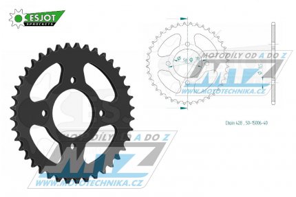 Rozeta ocelov (pevodnk) 0810-40zub ESJOT 50-15006-40 - Suzuki B120 + GN125 + GS125 + GT125 + RG80 + TU125 XT + Kawasaki KC100 + KH125A + HMZ GS125 + 125 V2 Chopper + Hyosung 125 Cruise II + GA125 Cruise II + 125 Cruise I + GV125 C Aquila + Jinche