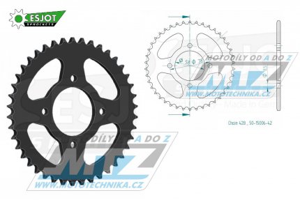 Rozeta ocelov (pevodnk) 0810-42zub ESJOT 50-15006-42 - Suzuki B120 + GN125 + GS125 + GT125 + RG80 + TU125 XT + Kawasaki KC100 + KH125A + HMZ GS125 + 125 V2 Chopper + Hyosung 125 Cruise II + GA125 Cruise II + 125 Cruise I + GV125 C Aquila + Jinche