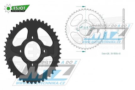 Rozeta ocelov (pevodnk) 0810-45zub ESJOT 50-15006-45 - Suzuki B120 + GN125 + GS125 + GT125 + RG80 + TU125 XT + Kawasaki KC100 + KH125A + HMZ GS125 + 125 V2 Chopper + Hyosung 125 Cruise II + GA125 Cruise II + 125 Cruise I  + GV125 C Aquila + Jinch