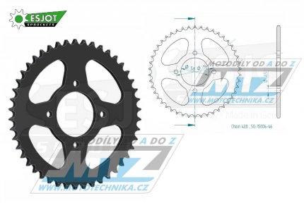 Rozeta ocelov (pevodnk) 0810-46zub ESJOT 50-15006-46 - Suzuki B120 + GN125 + GS125 + GT125 + RG80 + TU125 XT + Kawasaki KC100 + KH125A + HMZ GS125 + 125 V2 Chopper + Hyosung 125 Cruise II + GA125 Cruise II + 125 Cruise I + GV125 C Aquila + Jinche