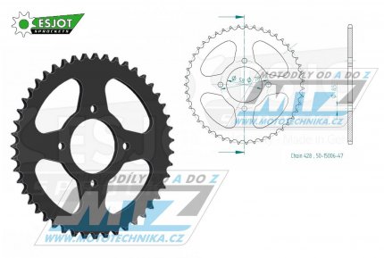 Rozeta ocelov (pevodnk) 0810-47zub ESJOT 50-15006-47 - Suzuki B120 + GN125 + GS125 + GT125 + RG80 + TU125 XT + Kawasaki KC100 + KH125A + HMZ GS125 + 125 V2 Chopper + Hyosung 125 Cruise II + GA125 Cruise II + 125 Cruise I + GV125 C Aquila + Jinche