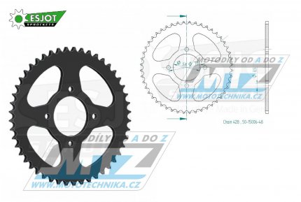 Rozeta ocelov (pevodnk) 0810-48zub ESJOT 50-15006-48 - Suzuki B120 + GN125 + GS125 + GT125 + RG80 + TU125 XT + Kawasaki KC100 + KH125A + HMZ GS125 + 125 V2 Chopper + Hyosung 125 Cruise II + GA125 Cruise II + 125 Cruise I + GV125 C Aquila + Jinche