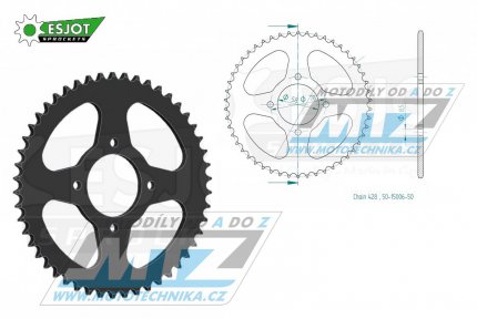 Rozeta ocelov (pevodnk) 0810-50zub ESJOT 50-15006-50 - Suzuki B120 + GN125 + GS125 + GT125 + RG80 + TU125 XT + Kawasaki KC100 + KH125A + HMZ GS125 + 125 V2 Chopper + Hyosung 125 Cruise II + GA125 Cruise II + 125 Cruise I + GV125 C Aquila + Jinche