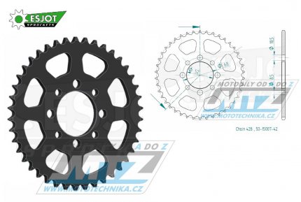 Rozeta ocelov (pevodnk) 0802-42zub ESJOT 50-15007-42 - Suzuki A100 All + DS80 + FL125 + GP100 + GT80 + JR80 + RG80 + RV90 + TSX80 + Kawasaki KC100 + KH100 + KD80 + KE100 + KM100 + Modenas 125 Kriss