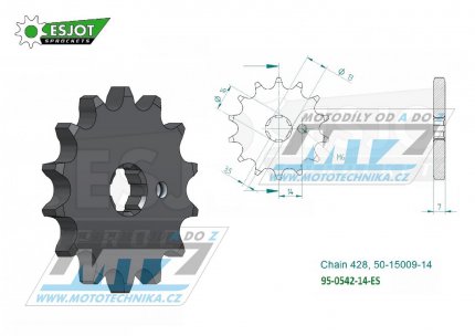 Koleko etzov (pastorek) 0542-14zub ESJOT 50-15009-14 - Yamaha DT80MX + DT80MXS