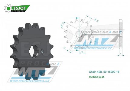 Koleko etzov (pastorek) 0542-16zub ESJOT 50-15009-16 - Yamaha DT80MX + DT80MXS