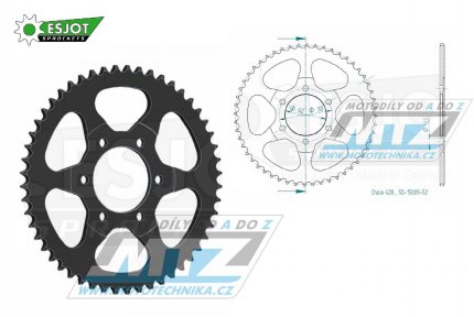 Rozeta ocelov (pevodnk) 1842-52zub ESJOT 50-15009-52 - Yamaha AG200 + DT125 + DT175 + TY125 + TY175 + TW125 + TW200 + XT125 + XT350 + YZ80