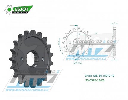 Koleko etzov (pastorek) 0576-19zub ESJOT 50-15010-19 - Yamaha XT350