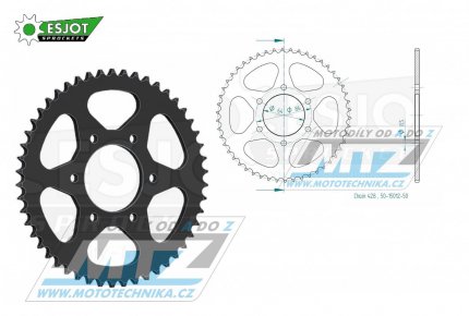 Rozeta ocelov (pevodnk) 15012-50zub ESJOT 50-15012-50 - Kawasaki KD125A3-A5 / 77-79 + KE125A4-A10 / 76-83 + KE125A4-A12 / 76-87 + KS125 / 74-75 + KS125A / 74-75