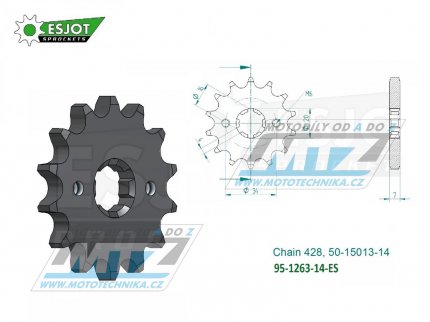 Koleko etzov (pastorek) 1263-14zub ESJOT 50-15013-14 - Yamaha YZ80 + DT100+DT125+DT175 + TZR80+TZR125+SR125 + XT125+XT225+YBR125+AG175+AG200 + Suzuki TF100+TF125+DR125 + Kawasaki KD80+KV175 + Malaguti 125 + Rieju 125 + Honda CT110 + Beta 125+Jin