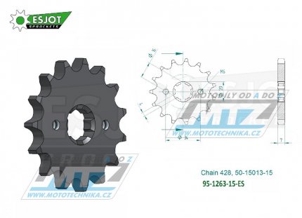 Koleko etzov (pastorek) 1263-15zub ESJOT 50-15013-15 - Yamaha YZ80 + DT100+DT125+DT175 + TZR80+TZR125+SR125 + XT125+XT225+YBR125+AG175+AG200 + Suzuki TF100+TF125+DR125 + Kawasaki KD80+KV175 + Malaguti 125 + Rieju 125 + Honda CT110 + Beta 125+Jin