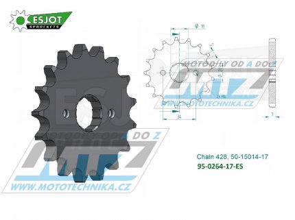 Koleko etzov (pastorek) 0264-17zub ESJOT 50-15014-17 - Honda C90Z + CE90 + CBZ125 + EZ90 Cub + CB175K + XLR250R3 + XLR250 Baja + XLR250R + Kymco 125 Pulsar + 125 STR + Gilera 125 Cougar + Yamaha DT125Z + DT200R + Derbi 125 Senda