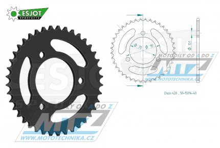 Rozeta ocelov (pevodnk) 15014-40zub ESJOT 50-15014-40 - Yamaha MB428 Conversion / 80-90