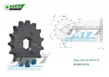 Koleko etzov (pastorek) 0417-15zub ESJOT 50-15015-15 - Kawasaki KMX125+KMX200 + KDX125SR + AR125LC+KE100A + BN125 Eliminator