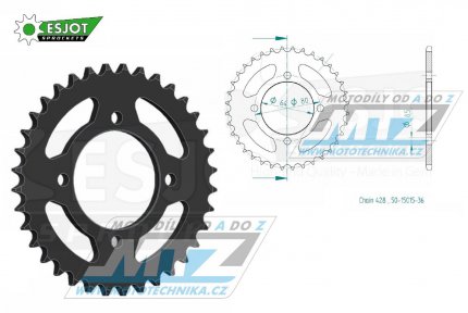 Rozeta ocelov (pevodnk) 0838-36zub ESJOT 50-15015-36 - Yamaha YBR125+YB125 + DT100+F1Z 110 + RD125+RS100+RS125DX+RSX100 + YBA125 Enticer + T105+T110+T115 Crypton R + 135 Crypton X + Suzuki DRZ50+DRZ70 + Kawasaki Z125 + SYM XS125 + Yuki 125