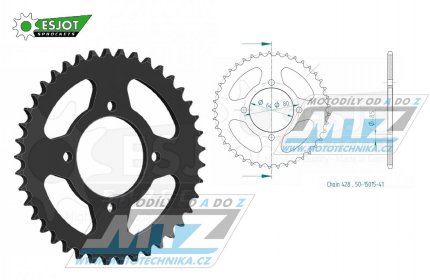 Rozeta ocelov (pevodnk) 0838-41zub ESJOT 50-15015-41 - Yamaha YBR125+YB125 + DT100+F1Z 110 + RD125+RS100+RS125DX+RSX100 + YBA125 Enticer + T105+T110+T115 Crypton R + 135 Crypton X + Suzuki DRZ50+DRZ70 + Kawasaki Z125 + SYM XS125 + Yuki 125