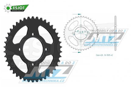 Rozeta ocelov (pevodnk) 0838-42zub ESJOT 50-15015-42 - Yamaha YBR125+YB125 + DT100+F1Z 110 + RD125+RS100+RS125DX+RSX100 + YBA125 Enticer + T105+T110+T115 Crypton R + 135 Crypton X + Suzuki DRZ50+DRZ70 + Kawasaki Z125 + SYM XS125 + Yuki 125