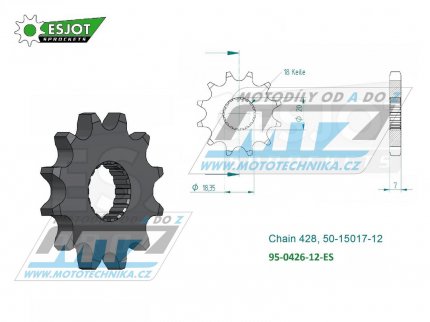 Koleko etzov (pastorek) 0426-12zub ESJOT 50-15017-12 - Suzuki GN125R + ALT125 + LT125 + DR100 + SP100 + DF125 + GN125 + GS125 + Yamaha YT125 + HMZ 125 + Hyosung 125 + Yuki 125