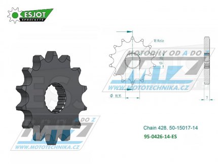 Koleko etzov (pastorek) 0426-14zub ESJOT 50-15017-14 - Suzuki GN125R + ALT125 + LT125 + DR100 + SP100 + DF125 + GN125 + GS125 + Yamaha YT125 + HMZ 125 + Hyosung 125 + Yuki 125