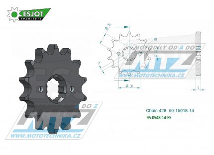 Koleko etzov (pastorek) 0548-14zub ESJOT 50-15018-14 - Yamaha TTR125 + SR125 + XT125 + YBR125 + YFM125R + Motor Hispania 125