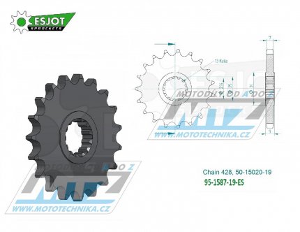 Koleko etzov (pastorek) 1587-19zub ESJOT 50-15020-19 - Yamaha FZR400 + FZR400RR + SR400 + SR500