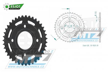 Rozeta ocelov (pevodnk) 15021-39zub ESJOT 50-15021-39 - Yamaha RD125DX Spoke Wheel 2R6 / 75-77 + RD125 Alloy Wheel 2R6+RD200DX Alloy Wheel / 78-81