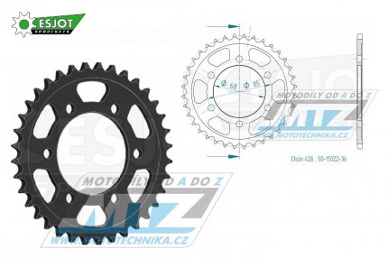 Rozeta ocelov (pevodnk) 0468-36zub ESJOT 50-15022-36 - Kawasaki BN125 Eliminator + AR125+AX125 Athlete + Modenas 125 Kristar+135 GT+135 X-Cite